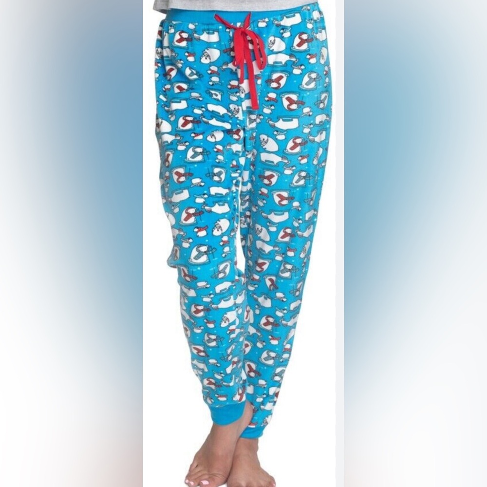 Goodnight Kiss Women's Sz M Velour Jogger Pajama Pants Polar Bear Blue